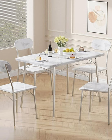 VECELO Dining Table Set for 4 5 Piece Dinette with Chairs for Kitchen, Breakfast Nook and Small Space, 43.3", White - LeafyLoom