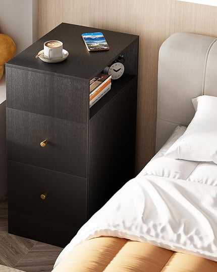 White Nightstand with Two Drawers,Chest of Drawers for Bedroom with Side Opening Storage Rack,3 Tiers Modern Night Table for Bedroom Storage Furniture (Blcak,Right Angle) - LeafyLoom