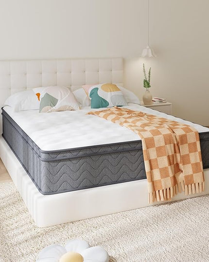 Full Mattress, 14 Inch Innerspring Hybrid Mattress in a Box, Individually Pocket Coils for Motion Isolation & Cool Sleep, Queen Bed for Back Pain,CertiPUR-US,100 Nights Trial - LeafyLoom