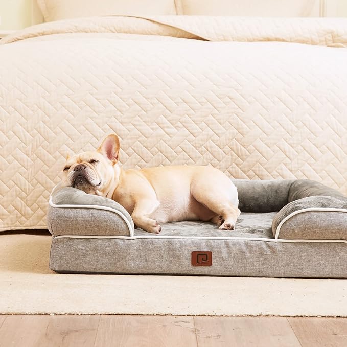 EHEYCIGA Orthopedic Dog Beds Large Sized Dog, Waterproof Memory Foam Pet Bed with Sides, Non-Slip Bottom Large Pet Bed with Washable Removable Cover, Grey EHEYCIGA