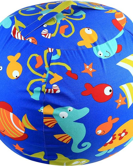 Stuffed Animal Storage Bean Bag Chairs Toy Storage Organizer Bean Bags Chair Cover for Kids 24" Cotton Canvas Beanbag with Zipper for Organizing Kid's and Adults Room, (Blue sea world, 24" x 1) - LeafyLoom