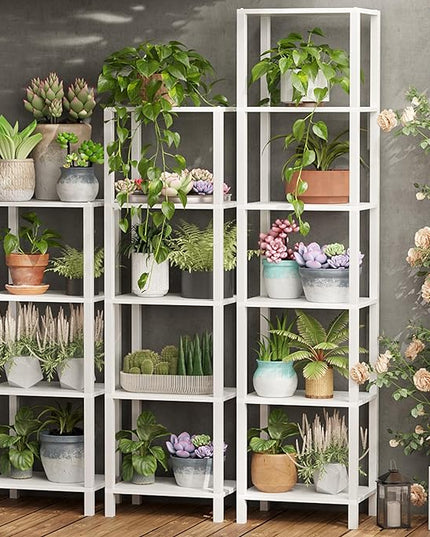 TUTOTAK Bookshelf, 5-Tier Tall Book Shelf, Narrow Bookcase for Small Space, DIY Stackable Bookshelf, for Living Room, Office, Study, Entryway, Industrial, White BS01BW005 - LeafyLoom