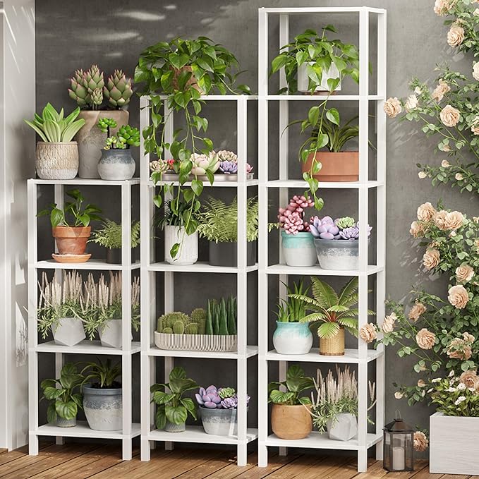 TUTOTAK Bookshelf, 5-Tier Tall Book Shelf, Narrow Bookcase for Small Space, DIY Stackable Bookshelf, for Living Room, Office, Study, Entryway, Industrial, White BS01BW005 - LeafyLoom