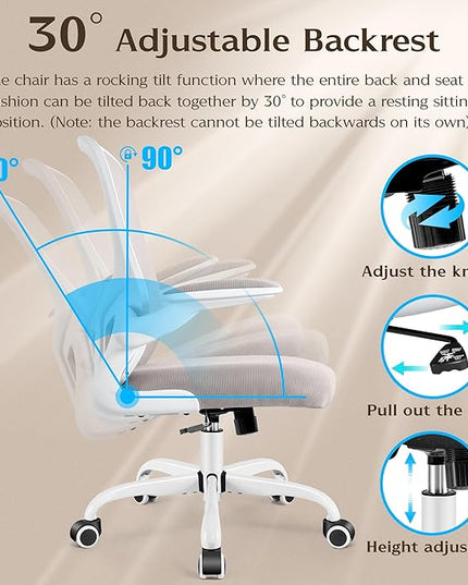 FelixKing Office Chair, Ergonomic Desk Chairs with Wheels Home Mesh Chair Adjustable Lumbar Support and Height, Ergo Chair for Working Gaming Use (Gray) - LeafyLoom