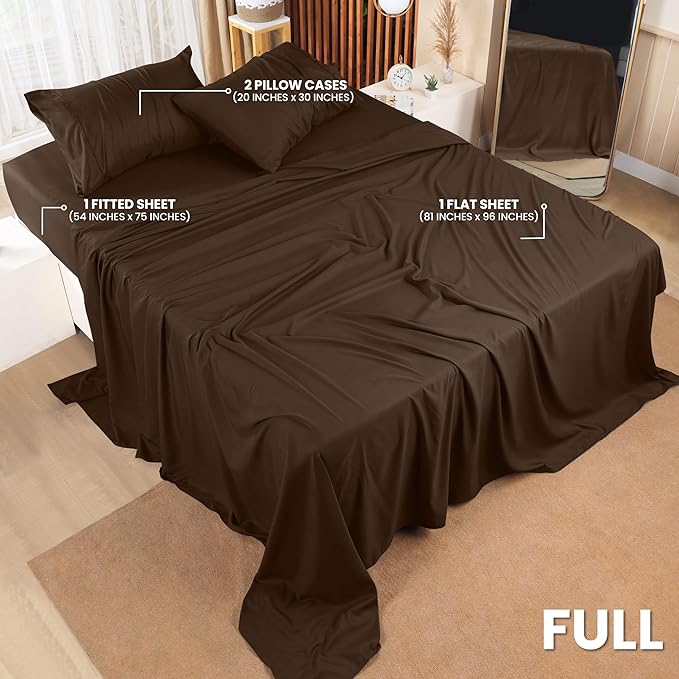 Utopia Bedding Full Bed Sheets Set - 4 Piece Bedding - Brushed Microfiber - Shrinkage and Fade Resistant - Easy Care (Full, Brown) - LeafyLoom