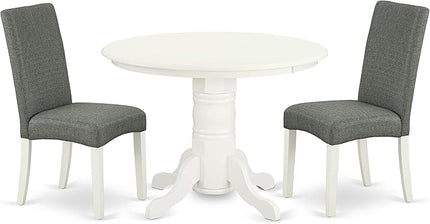 East West Furniture SHDR3-LWH-07 3 Piece Set for Small Spaces Contains a Round Kitchen Table with Pedestal and 2 Gray Linen Fabric Parson Dining Chairs, 42x42 Inch - LeafyLoom