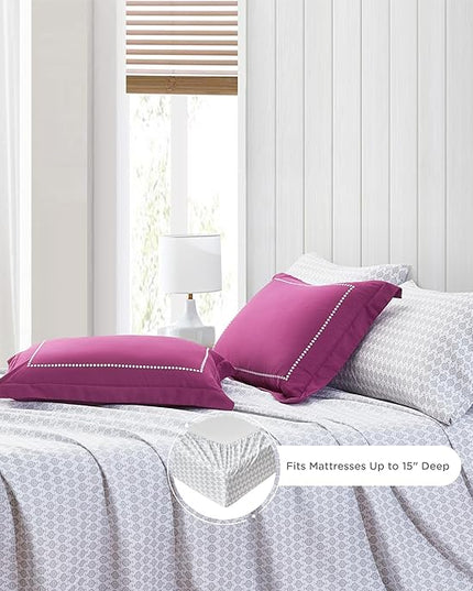 Degrees of Comfort Twin Complete Comforter Sets, Lattice Boho Bed in A Bag,Microfiber Bedding Set with Side Pockets, Matching Decorative Pillow, 6 Piece Purple - LeafyLoom