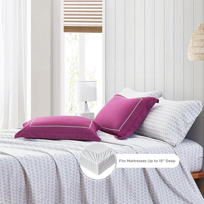 Degrees of Comfort Twin Complete Comforter Sets, Lattice Boho Bed in A Bag,Microfiber Bedding Set with Side Pockets, Matching Decorative Pillow, 6 Piece Purple - LeafyLoom