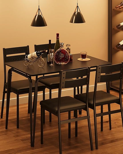 Black Dining Table Set for 4, Kitchen Table and Chairs for 4, 5 Piece Kitchen Dining Room Table Set,Space-Saving Wood Modern Rectangle Dinner Table Dinette Furniture for Breakfast Nook,Home Office - LeafyLoom