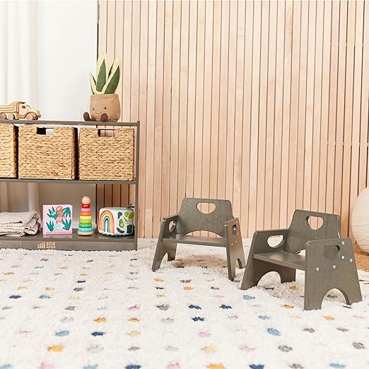ECR4Kids Stackable Wooden Toddler Chair, 6in, Kids Furniture, Grey Wash, 2-Pack - LeafyLoom