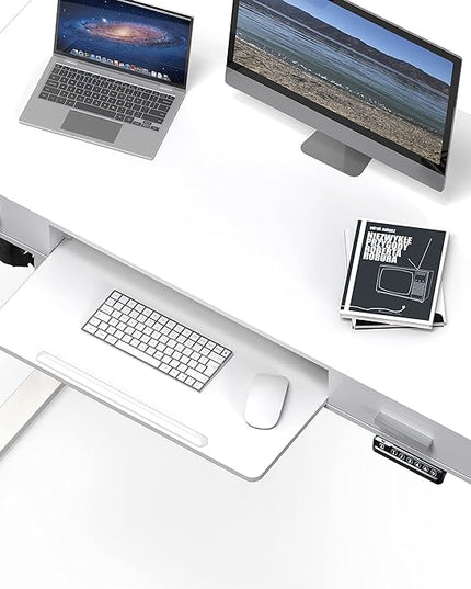 SHW 48-Inch Electric Height Adjustable Desk with Keyboard Tray and Two Drawers - LeafyLoom