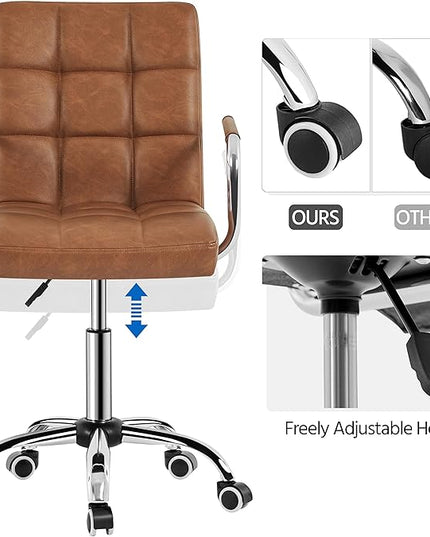 Yaheetech PU Leather Office Desk Chair Mid Back Height Adjustable Chair Comfortable Computer Swivel Chair w/Armrests, Retro Brown - LeafyLoom