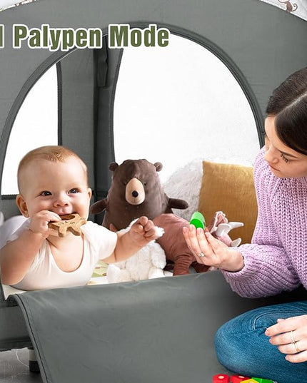 5 in 1 Infant Newborn Baby Crib,Baby Bassinet Bedside Cribs,Pack and Play with Bassinet and Changing Table,Portable Travel Baby Playpen with Bassinet Toys & Music Box,Portable Travel Crib,Dark Gray - LeafyLoom
