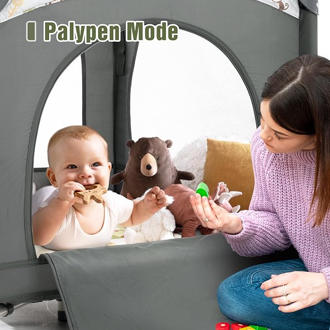 5 in 1 Infant Newborn Baby Crib,Baby Bassinet Bedside Cribs,Pack and Play with Bassinet and Changing Table,Portable Travel Baby Playpen with Bassinet Toys & Music Box,Portable Travel Crib,Dark Gray - LeafyLoom