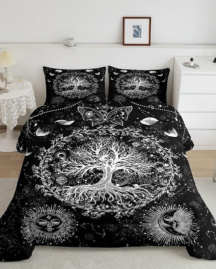 Feelyou Sun and Moon Comforter Bohemian Tree Butterfly Style Bedding Set Psychedelic Hippie Comforter Set for Boys Girls Children Teens Bedroom Decor Galaxy Astrology Duvet Set Twin Size - LeafyLoom