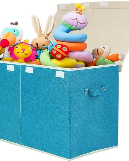 popoly Large Toy Box Chest Storage with Flip-Top Lid, Collapsible Toy Bin Storage Organizer for Boys, Kids, Girls, Toys, Playroom Organizers, 25"x13" x16"(Linen Teal) - LeafyLoom