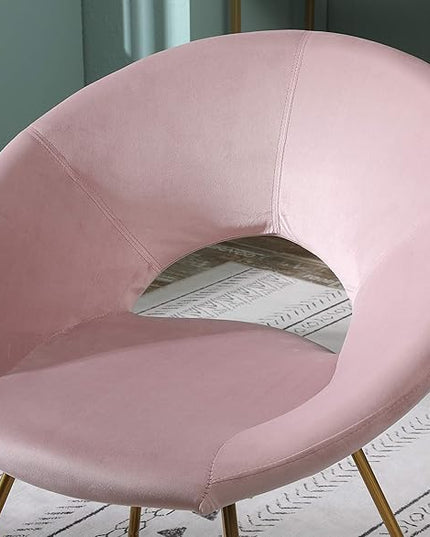 Roundhill Furniture Slatina Silky Velvet Upholstered Accent Chair with Gold Tone Finished Base, 25D x 28W x 31.5H in, Pink - LeafyLoom