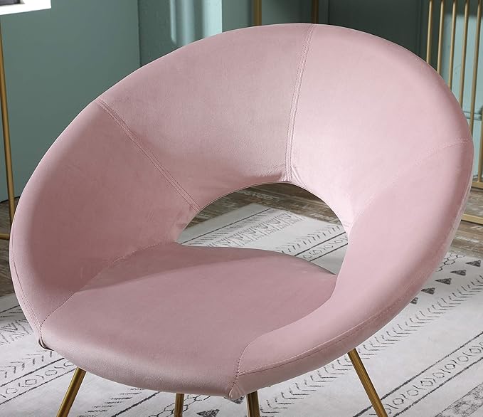 Roundhill Furniture Slatina Silky Velvet Upholstered Accent Chair with Gold Tone Finished Base, 25D x 28W x 31.5H in, Pink - LeafyLoom