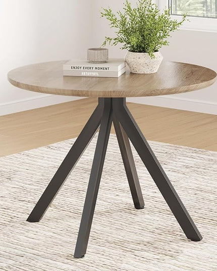 Farini Brown Dining Table for 4-6 Person,39" Round Wooden Dining Tabletop and Metal Frame for Home Kitchen Dining Desk (39 inch,100cm) - LeafyLoom