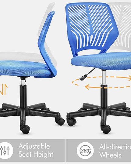 Yaheetech Students Desk Chair Low-Back Armless Study Chair Swivel Task Chair Cute Bedroom Chair with Lumbar Support Adjustable Height for Youth, Blue - LeafyLoom