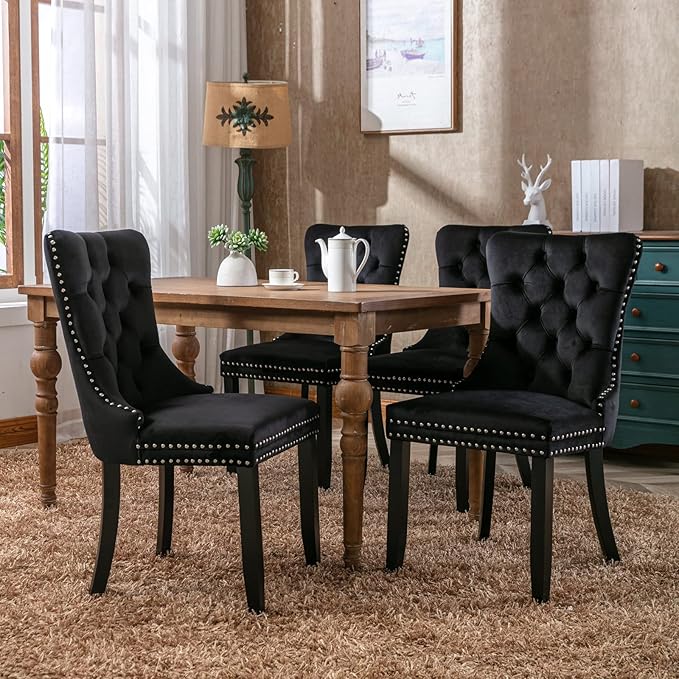 NicBex Haerin-SD-00099-LWJ Dining Chairs, 25.5"x19.7"x37.4", Deep Black - LeafyLoom