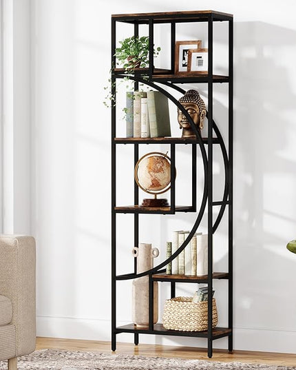 Bookshelf, 70.9" Tall Bookcase with 7-Shelf Open Bookshelves, Wood Metal Book Shelf Freestanding Display Rack Storage Shelving Unit for Office, Bedroom, Living Room, Easy Assembly - LeafyLoom