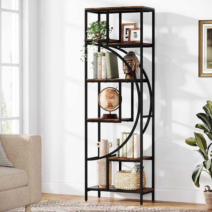 Bookshelf, 70.9" Tall Bookcase with 7-Shelf Open Bookshelves, Wood Metal Book Shelf Freestanding Display Rack Storage Shelving Unit for Office, Bedroom, Living Room, Easy Assembly - LeafyLoom