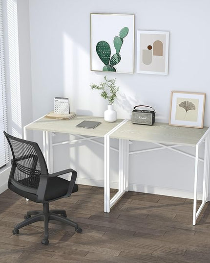 32 inch Small Folding Desk, Writing Gaming Computer Camping Desk for Small Spaces, No Assembly Required Home Office Desk, Natural and White - LeafyLoom