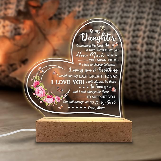 Acrylic Night Light Gifts for Daughter - You Will Always be My Baby Girl - Daughter Gifts from Mom, Dad for Birthday, Graduation, Wedding - Sentimental Gifts for Daughter - LeafyLoom