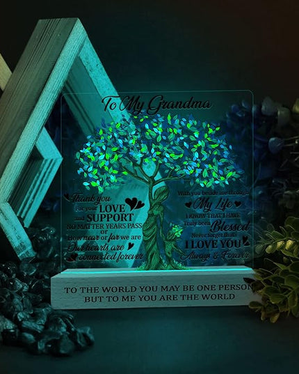 Grandma 3D Illusion Lamp Wooden Base USB Powered Acrylic Night Light, Grandma Gift from Grandson Granddaughter, to my Grandma 3D Lamp, Gifts for Grandma Grandmother Mom on Mothers Day - LeafyLoom