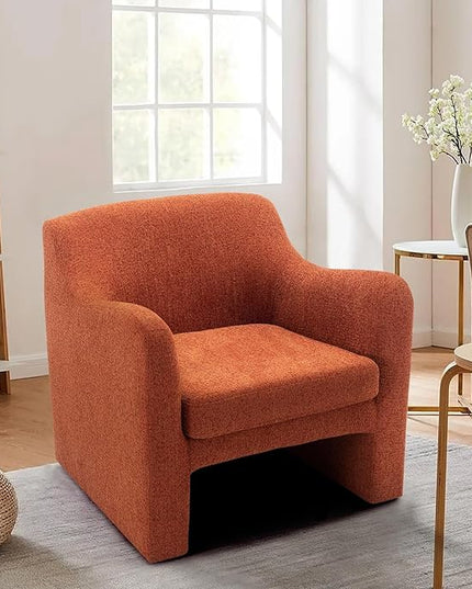 COLAMY Modern Accent Chair for Living Room,Living Room Chair,Soft Padded Armchair with Back,Comfy Lamb Wool Fabric Accent Chair with Back, Red - LeafyLoom