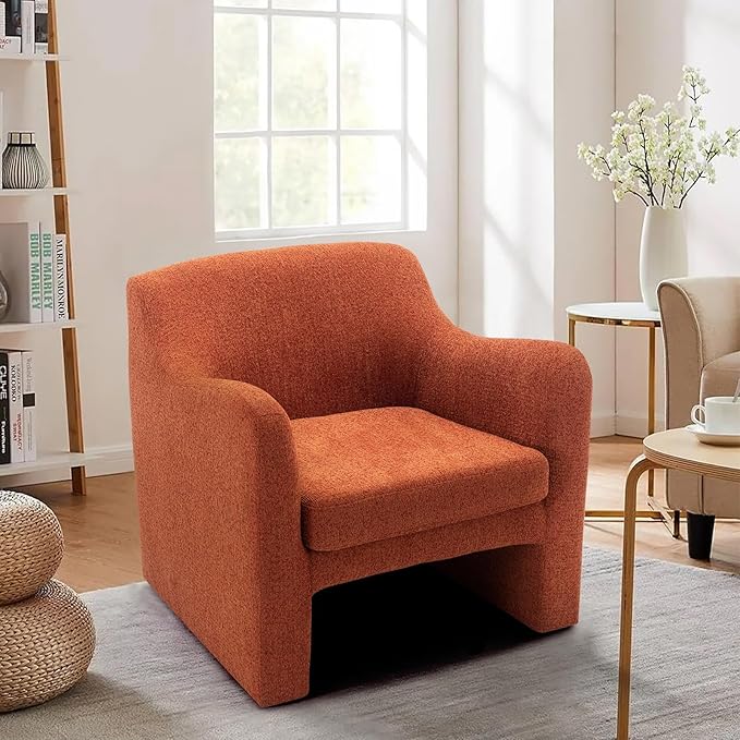 COLAMY Modern Accent Chair for Living Room,Living Room Chair,Soft Padded Armchair with Back,Comfy Lamb Wool Fabric Accent Chair with Back, Red - LeafyLoom