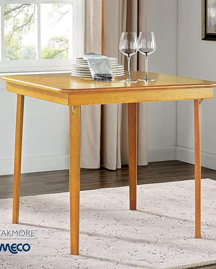 MECO Stakmore Straight Edge Solid Wood Folding Card Table, Folds to Deep 3.38 Inches for Easy Storage, 29.5″H x 32″W x 32″D, Oak Finish - LeafyLoom