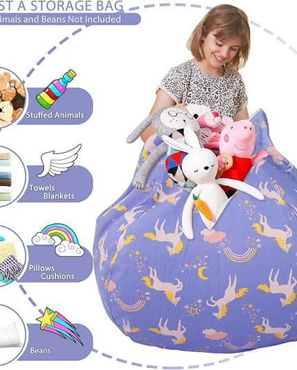 Aubliss Stuffed Animal Bean Bag Storage Chair (Light Blue Unicorn, X-Large (48'')) - LeafyLoom