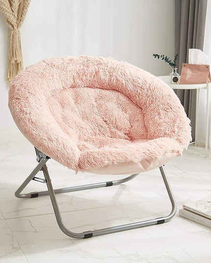 Mongolian Faux Fur Oversized Saucer Chair, Blush - LeafyLoom