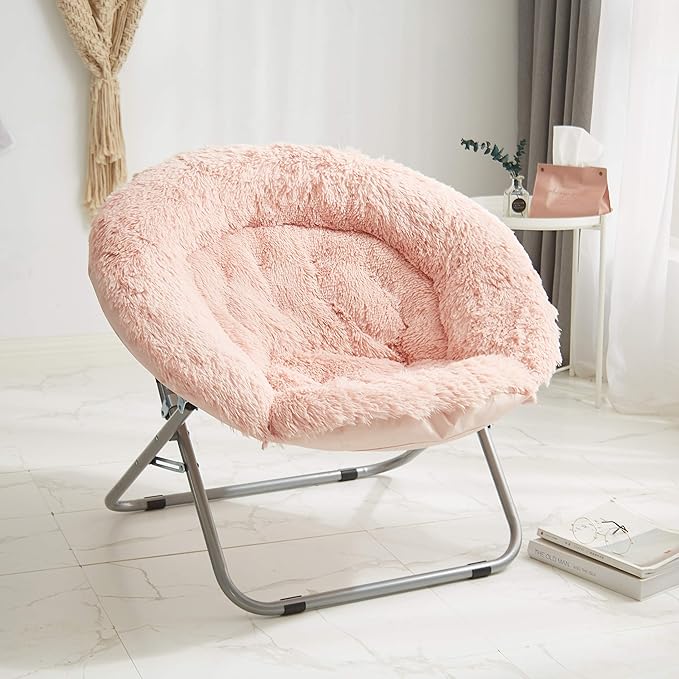 Mongolian Faux Fur Oversized Saucer Chair, Blush - LeafyLoom