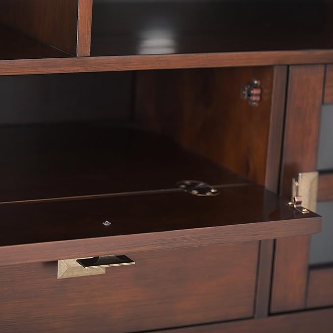 SIMPLIHOME Artisan SOLID WOOD Universal TV Media Stand, 72 inch Wide, Contemporary, Living Room Entertainment Center, Storage Cabinet, for Flat Screen TVs up to 80 inches in Russet Brown - LeafyLoom