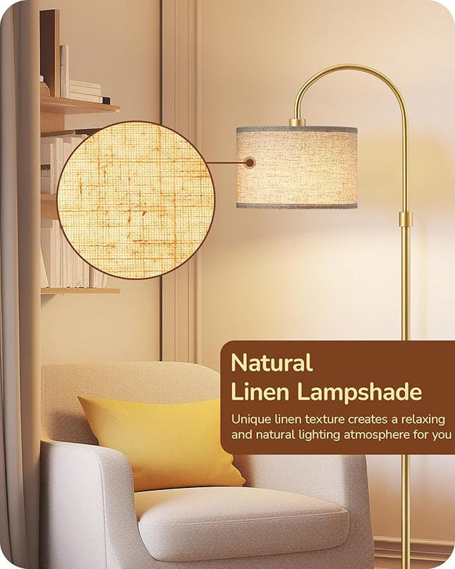 EDISHINE Modern Arc Floor Lamp with Remote, Dimmable Gold Floor Lamp, 3000K-6500K Color Temperatures, Tall Pole Reading Floor Lamps for Living Room Bedroom Office, Footswitch, LED Bulb Included - LeafyLoom