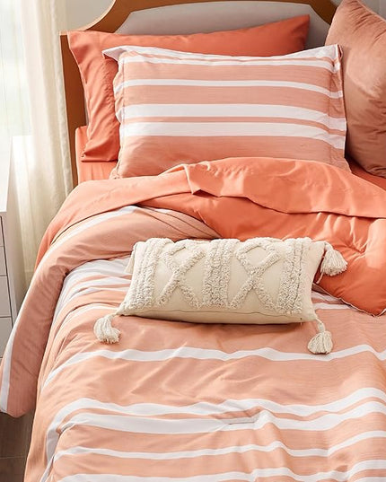 Bedsure Twin XL Comforter Set, Extra Long 5 Pieces Burnt Orange Twin XL Bedding Sets, All Season Dorm Room Essentials with 1 Pillow Sham, Flat Sheet, Fitted Sheet and 1 Pillowcase - LeafyLoom