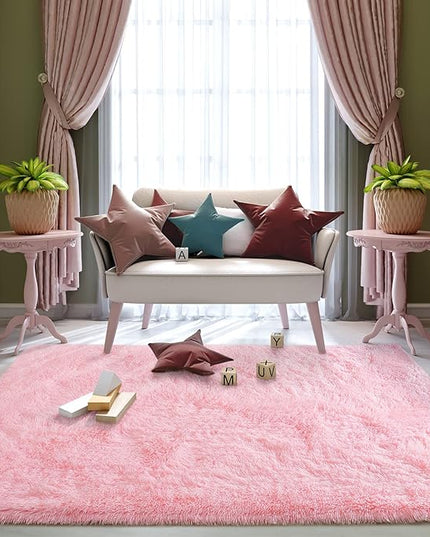 Super Soft Fluffy Shaggy Rugs 3x5 Feet for Living Room Bedroom, Fuzzy Plush Area Rugs for Girls Kids Room Nursery Home Decor, Furry Dorm Rug Cute Non-Slip Indoor Floor Carpet, Baby Pink - LeafyLoom
