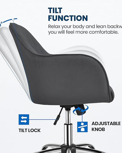 Yaheetech Modern Velvet Desk Chair Soft Height-Adjustable Swivel Computer Chair for Makeup Room Living Room Bedroom Soft Upholstered Office Chair Gray - LeafyLoom