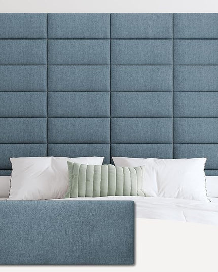 Upholstered Wall Mounted Headboard, 3D Soundproof Wall Panels Peel and Stick Headboard for Queen Size, Reusable and Removable Tufted Bed Headboard in Dusty Blue(9 Panels, 10" x 24") - LeafyLoom