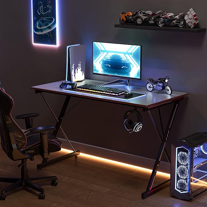 CubiCubi Gaming Desk 40 Inch PC Computer Desk, Home Office Desk Table Gamer Workstation, Simple Game Table, Gray - LeafyLoom