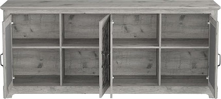 Galano Millicent TV Stand for up to 75 Inch TV, Farmhouse Entertainment Center with Mirror Doors & Storage Shelves, Rustic Media Console Cabinet for Living Room, Mexican Grey - LeafyLoom