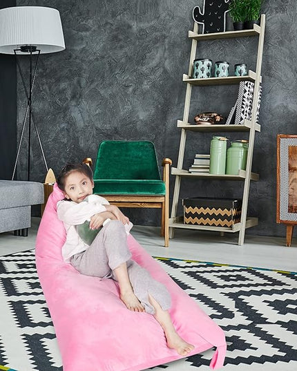 Stuffed Animal Storage Bean Bag Chair Cover, Velvet Pink Plush Toy Storage Stuff and Sit Seat Organizer for Kids/Teens/Adults, 52" x 31" Extra Large Triangle Floor Sofa, 200L/52Gal,Cover Only - LeafyLoom