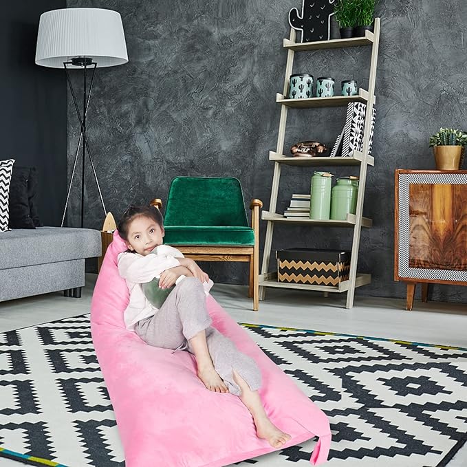 Stuffed Animal Storage Bean Bag Chair Cover, Velvet Pink Plush Toy Storage Stuff and Sit Seat Organizer for Kids/Teens/Adults, 52" x 31" Extra Large Triangle Floor Sofa, 200L/52Gal,Cover Only - LeafyLoom
