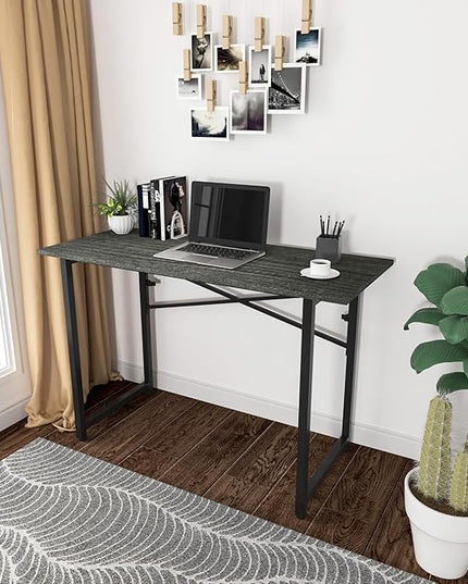 47 Inch Foldable Computer Desk, Folding Space-Saving Home Office Table, Study Writing Gaming Workstation for Small Space, No Assembly Needed,Grey Oak - LeafyLoom
