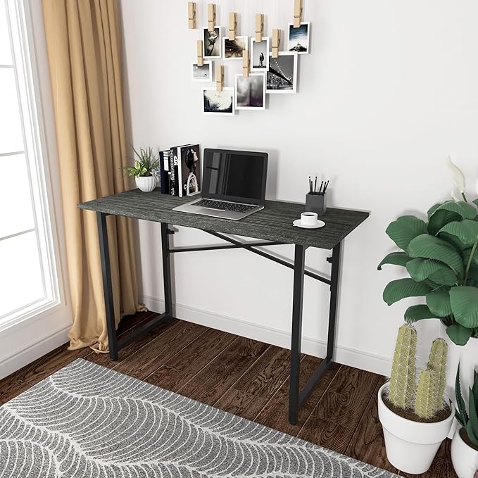 47 Inch Foldable Computer Desk, Folding Space-Saving Home Office Table, Study Writing Gaming Workstation for Small Space, No Assembly Needed,Grey Oak - LeafyLoom