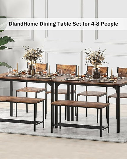 DlandHome Dining Table with 2 Chairs and 1 Bench Dining Room Sets Dining Table and Chairs Set,Rectangular Space-Saving Dinner Table with Two Benches for Kitchen,Retro - LeafyLoom