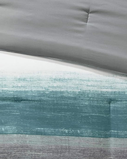 Madison Park Essentials Twin Comforter Set, Bed in a Bag Twin, Watercolor Print Coastal Comforter & Chambray Cotton Sheet Set, All Season Bedding Set, Saben, Aqua Twin (68 in x 86 in) 7 Piece - LeafyLoom